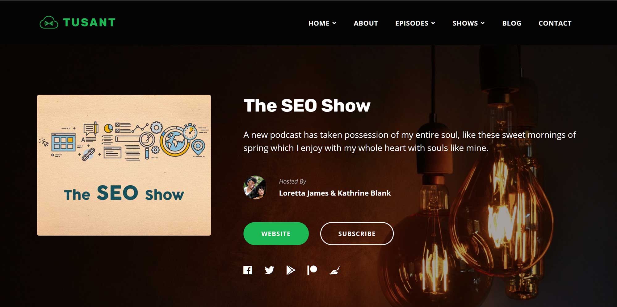 podcast website with Anchor Tusant theme