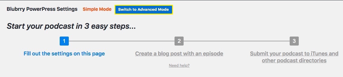 PowerPress plugin's Simple Mode settings page.