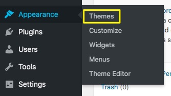 Theme menu in WordPress.