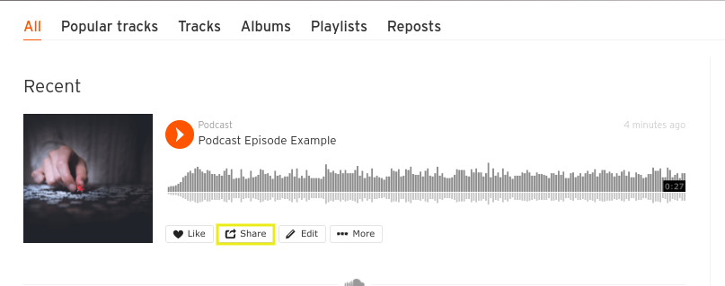The share button on a SoundCloud podcast.
