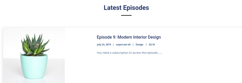 Examples of podcast episodes that require a subscription.