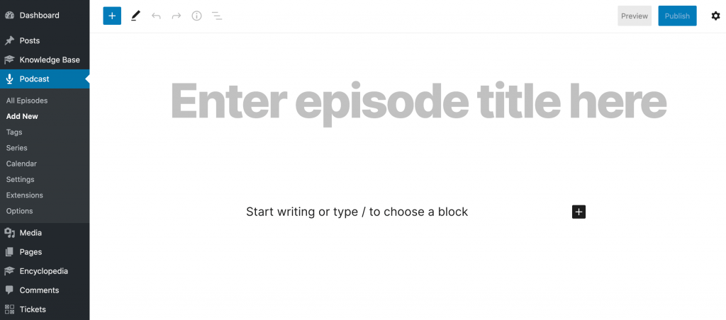 The Seriously Simple Podcasting user interface.