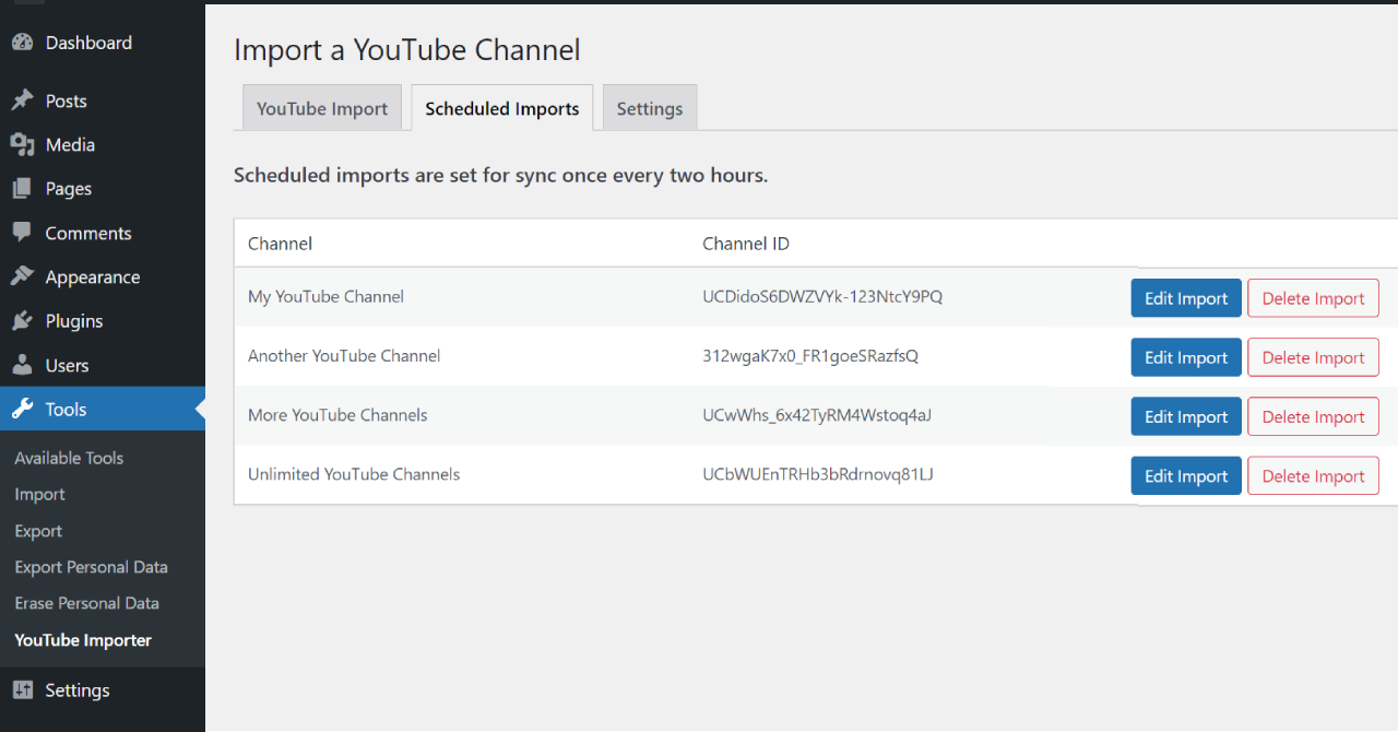 saved youtube import