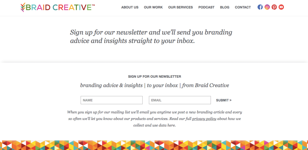 Braid Creative newsletter signup